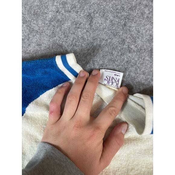 Vintage Topic Knits Pullover Sweater Boys Large White Blue V Neck Short Sleeve - Picture 7 of 8